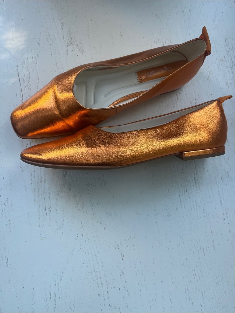 Franco Sarto Metallic Copper-Orange Leather Pointed Ballet Flats